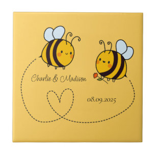 Custom Text Happy Love Bees Tile