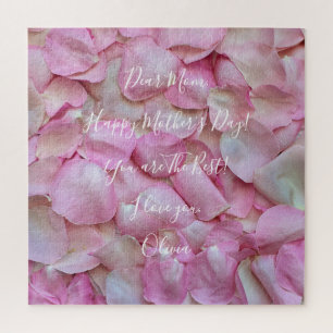 Custom Text Happy Mother's Day Pink Rose Romantic Jigsaw Puzzle