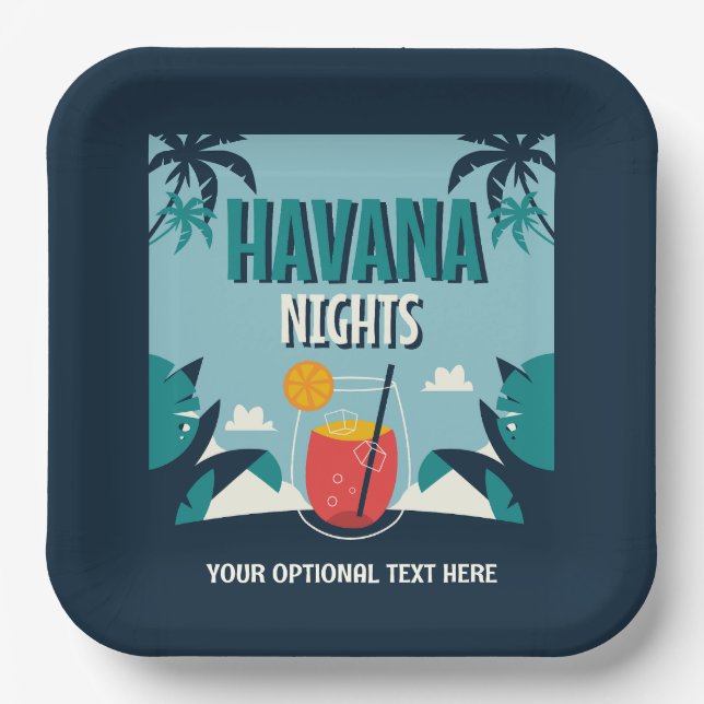 Custom Text "Havana Nights" Paper Plate (Front)
