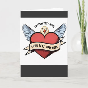 Custom Text Heart Funny Seagull Tattoo Card