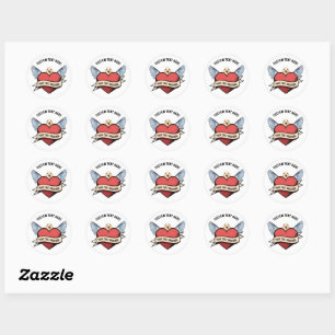 Custom Text Heart Funny Seagull tattoo Classic Round Sticker