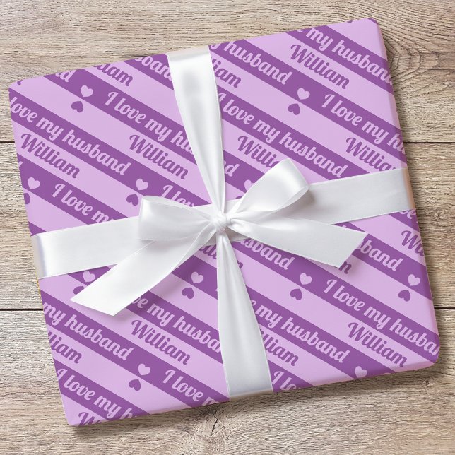 Custom Text Hearts Stripes Valentine's Purple Wrapping Paper (Creator Uploaded)