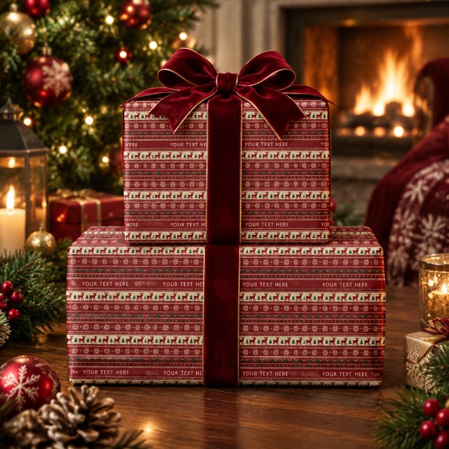 Custom Text Holiday Fair Isle Knit Pattern Wrapping Paper (Elegant Holiday Fair Isle Knit Pattern Wrapping Paper)