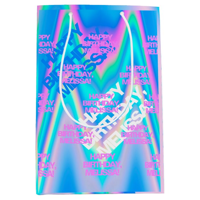 Custom Text Holographic Eyecatching Y2K Rainbow Medium Gift Bag (Front)