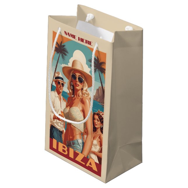 Custom Text Ibiza, Spain Travel Poster Small Gift Bag (Back Angled)
