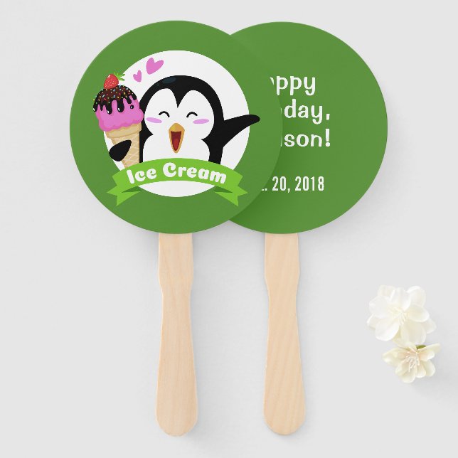 Custom text Ice Cream Penguin fan set (Front and Back)
