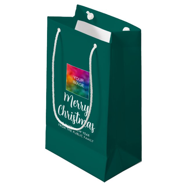 Custom Text Image Logo Merry Christmas Template Small Gift Bag (Front Angled)