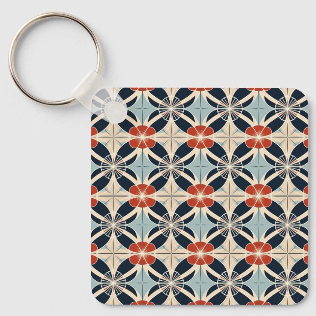 Custom Text Japanese Floral Pattern Key Ring (Front)