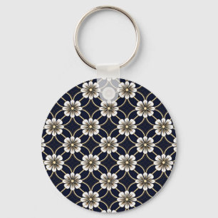 Custom Text Japanese Floral Pattern Key Ring