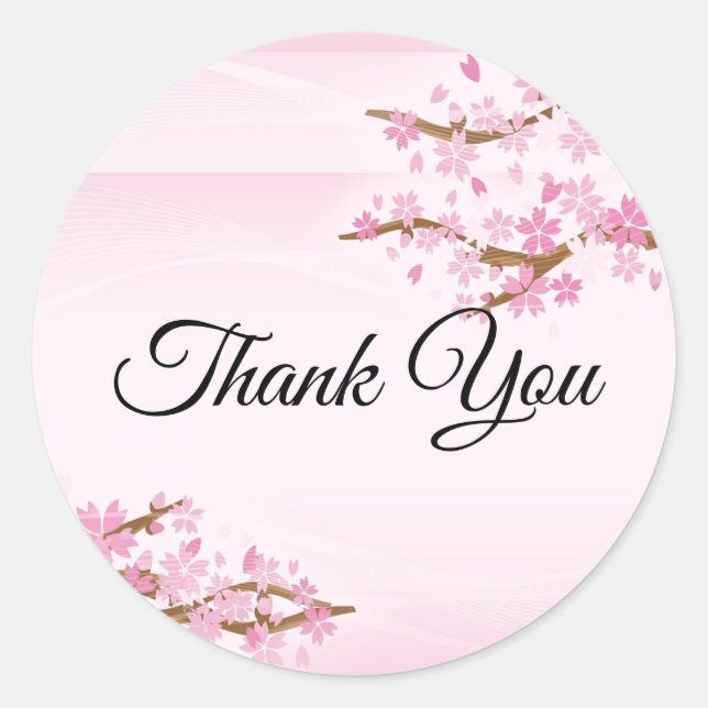 Custom Text Japanese Pink Cherry Blossom Thank You Classic Round Sticker (Front)