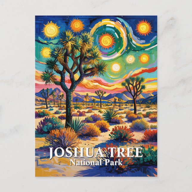Custom Text Joshua Tree Van Gogh Colorful Desert Postcard (Front)