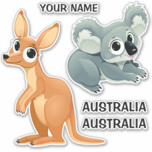 Custom text Koala & Kangaroo stickers