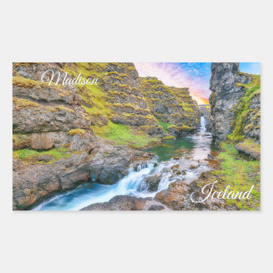 Custom Text Kolufossar Waterfalls, Iceland Rectangular Sticker