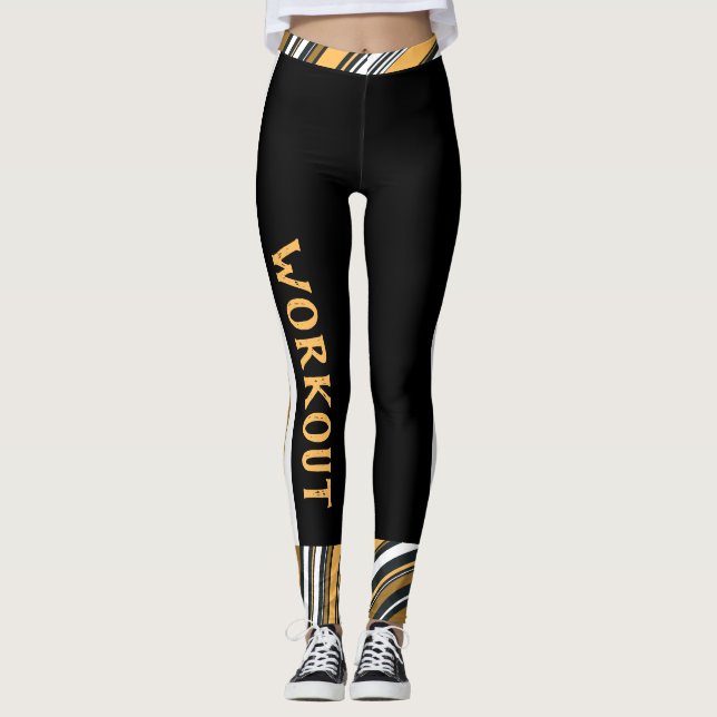 Custom text l Abstract pattern l Workout Black Leggings (Front)