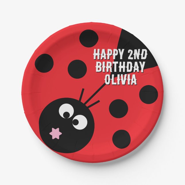 Custom Text Ladybird Paper Plate – Cute Cartoon  (Front)