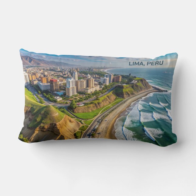 Custom Text Lima, Peru Lumbar Cushion (Back)