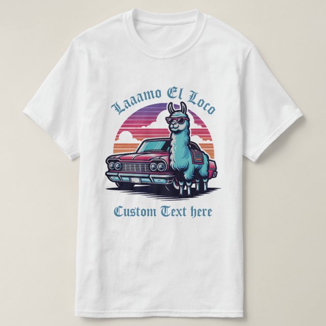 Custom Text Llama Classic Car Father's Day T-Shirt (Design Front)