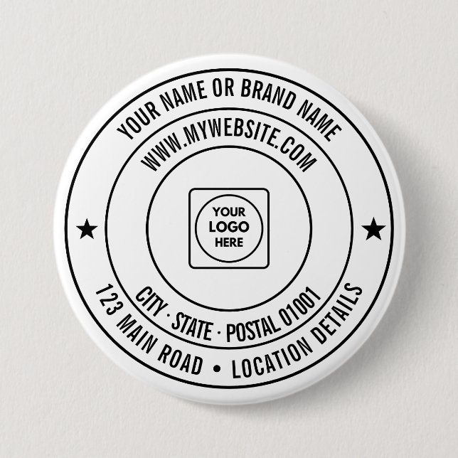 Custom Text Logo Branding with Name Address  7.5 Cm Round Badge (Front)