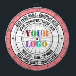 Custom Text Logo Name Address Website Dart Board<br><div class="desc">Custom Colours and Fonts - Design Your Own Personalised Dartboards with Custom Company Logo Name Address Website or Custom Text Promotional Business Dart Board Gift - Add Your Name - Company / Address / Logo - Photo or QR Code / Website or Email or Phone / more - Resize and...</div>