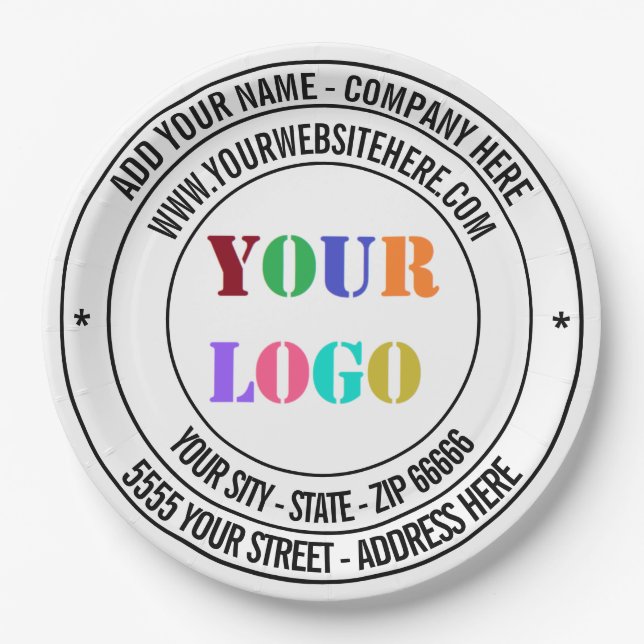 Custom Text Logo Name Address Website Paper Plates (Front)