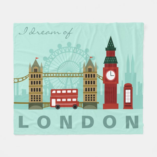 Custom text London Illustration fleece blankets (Front (Horizontal))