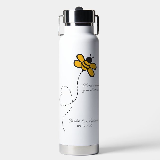 Custom Text Love Bee Water Bottle (Front)