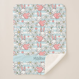 Custom Text Love Bunnies Pattern Sherpa Blanket