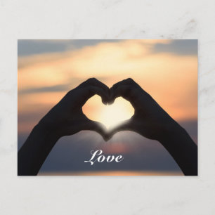 Custom Text Love Hands Heart Shape Twilight Sunset Postcard