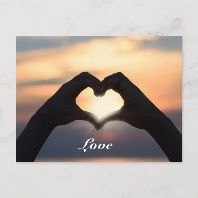 Custom Text Love Hands Heart Shape Twilight Sunset Postcard (Front)