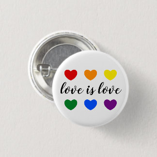 Custom Text Love is Love LGBT Rainbow Colour Heart 3 Cm Round Badge