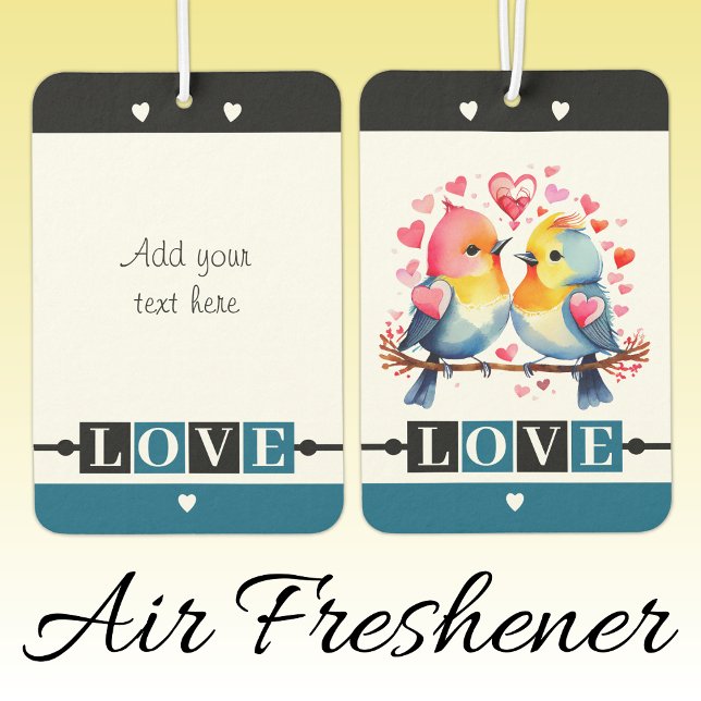 Custom text lovebirds romantic Valentine blue Car Air Freshener (Creator Uploaded)