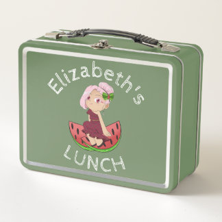 Custom Text Lunch Box with Watermelon Chibi