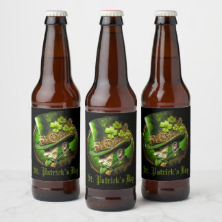Custom Text Mechanical Tophat St Patrick’s Day Man Beer Bottle Label