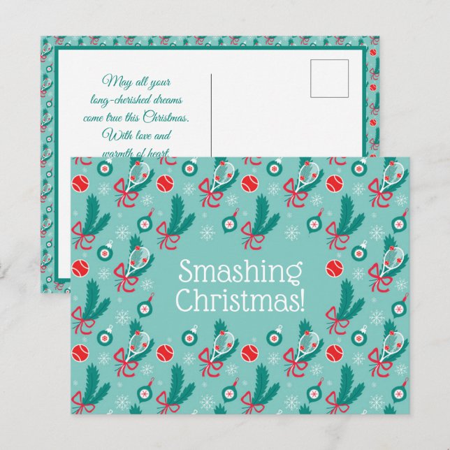 Custom text Minty green Tennis Christmas  Postcard (Front/Back)