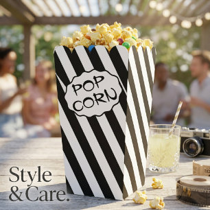 Custom Text Modern Black and White Striped Popcorn Favour Box