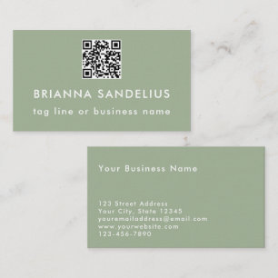 Custom Text Modern Sage Green QR Code Professional Business Card
