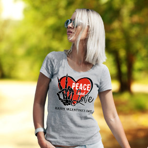 Custom Text Modern Skeleton Hand Peace and Love T-Shirt