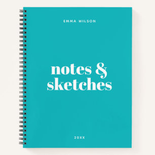 Custom Text Modern Stylish Sketch Teal Notebook