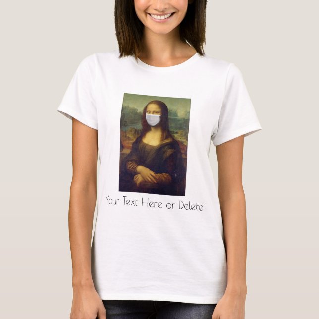 Custom Text Mona Lisa Art Painting with Face Mask T-Shirt (Front)
