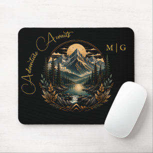 Custom Text Mountain Lake Nature Adventure Badge Mouse Pad