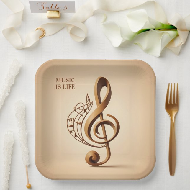 Custom Text Musical Clef Note Paper Plate (Wedding)