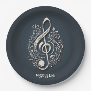 Custom Text Musical Clef Note Paper Plate