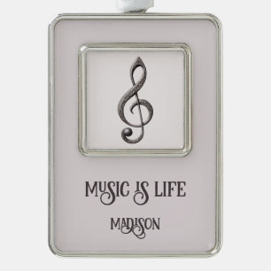 Custom Text Musical Clef Note Silver Plated Framed Ornament