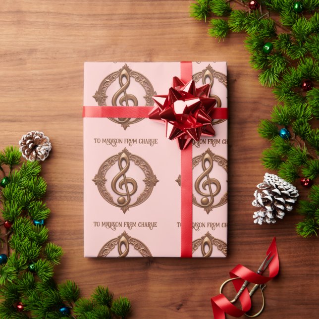 Custom Text Musical Clef Note Wrapping Paper (Holiday Gift)