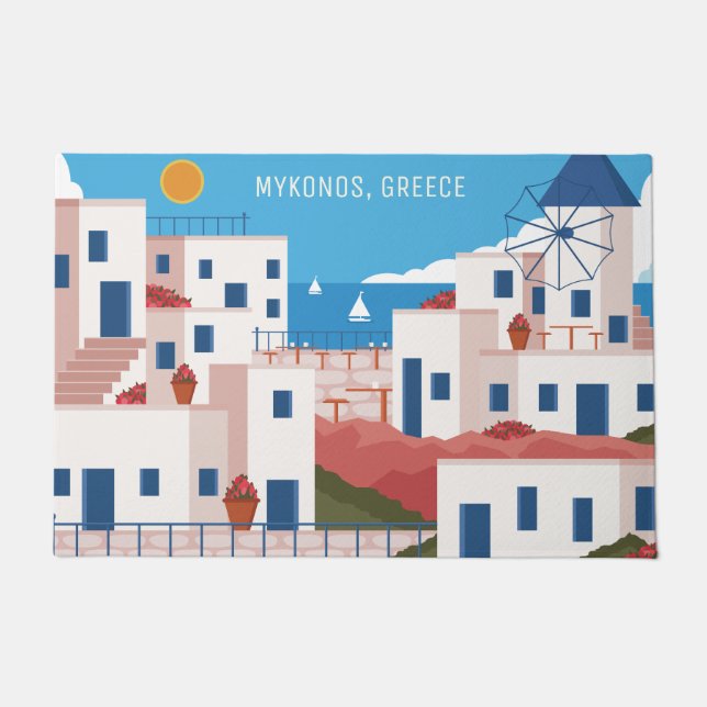Custom Text Mykonos Greece Doormat (Front)