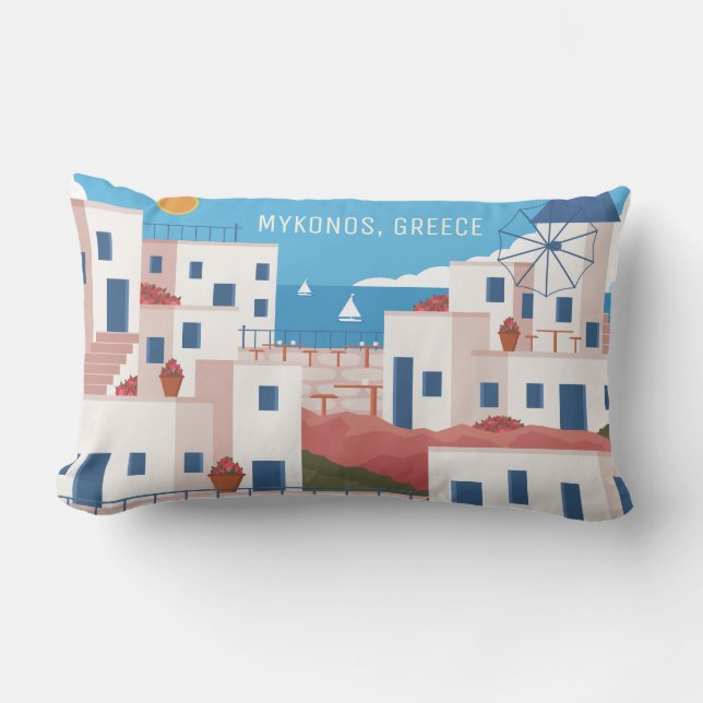 Custom Text Mykonos Greece Lumbar Cushion (Front)