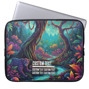 Custom Text Mystical Forest Jaguar Colorful Laptop Sleeve