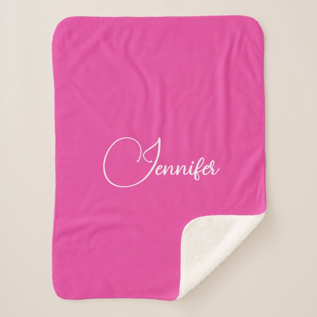 Custom Text Name Image Photo or Logo Pink Template Sherpa Blanket (Front)
