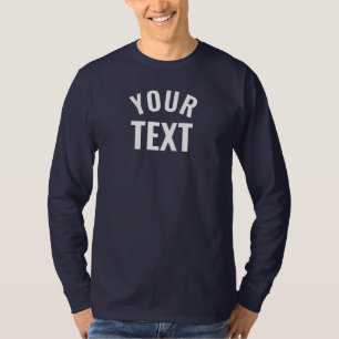 Custom Text Name Mens Basic Long Sleeve Navy Blue T-Shirt