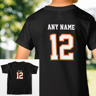 Custom Text Name & Number Black Orange Graphic T-Shirt